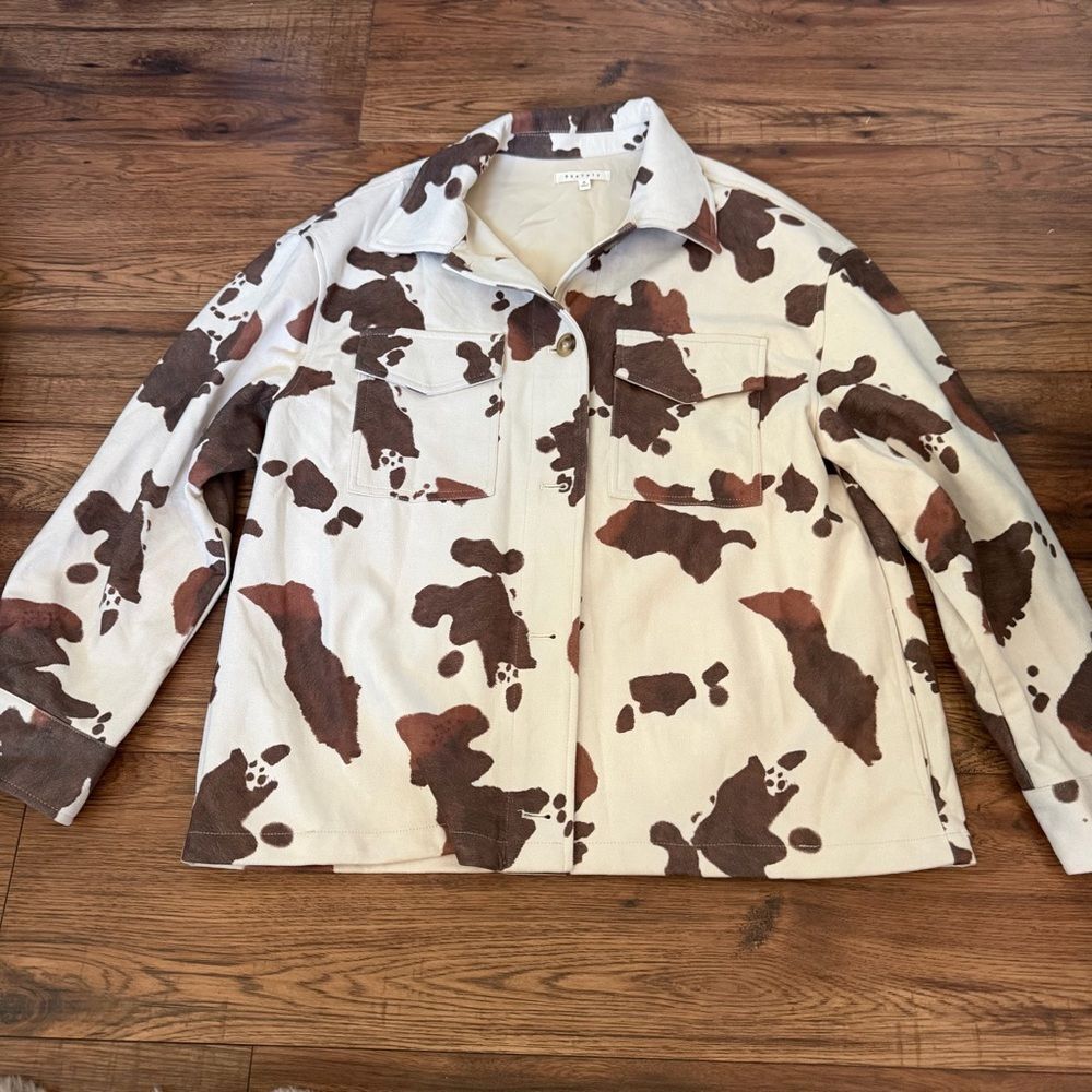 Baevely Brown and Cream Cow Print Jacket Soft Western Womens Small EUC Cowgirl